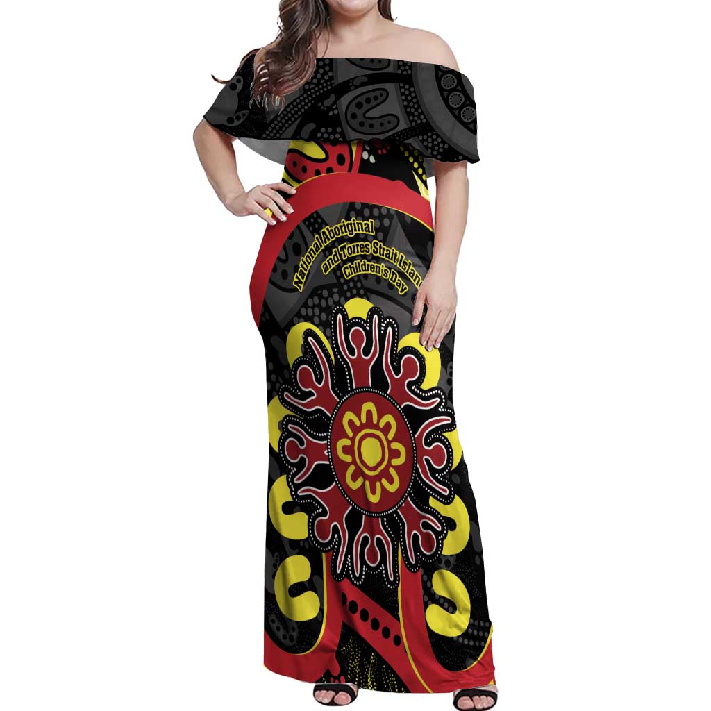 Australia Indigenous Children's Day Off Shoulder Maxi Dress Strong In Culture Stronger Together Aboriginal Art