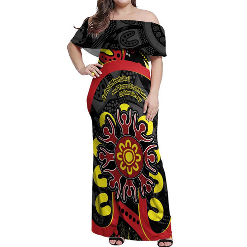 Australia Indigenous Children's Day Off Shoulder Maxi Dress Strong In Culture Stronger Together Aboriginal Art
