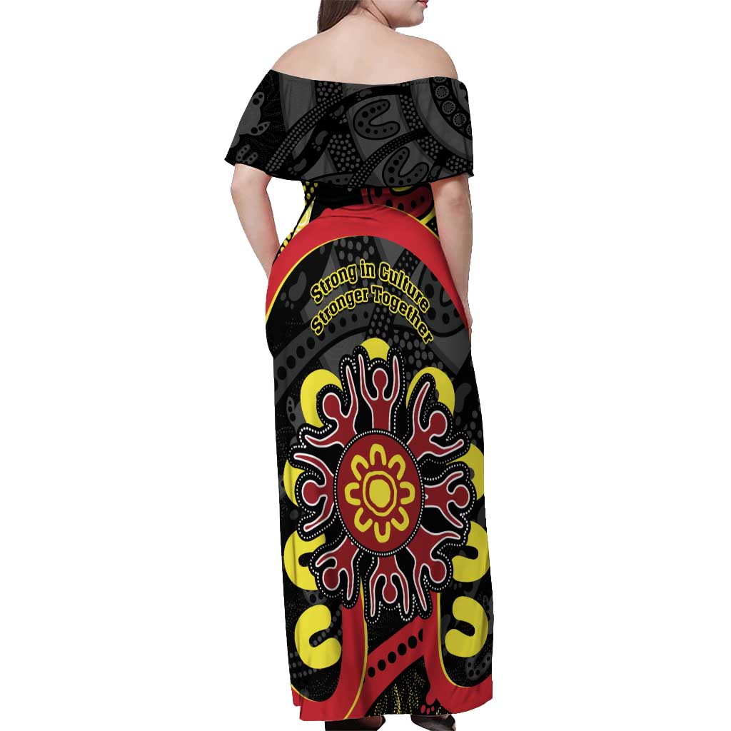 Australia Indigenous Children's Day Off Shoulder Maxi Dress Strong In Culture Stronger Together Aboriginal Art