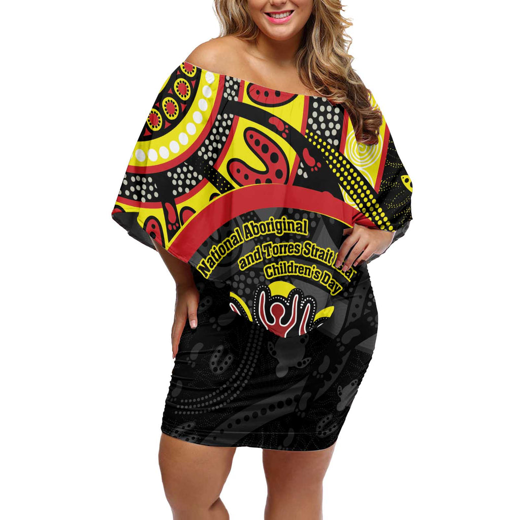 Australia Indigenous Children's Day Off Shoulder Short Dress Strong In Culture Stronger Together Aboriginal Art