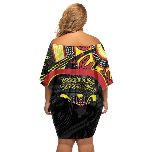 Australia Indigenous Children's Day Off Shoulder Short Dress Strong In Culture Stronger Together Aboriginal Art