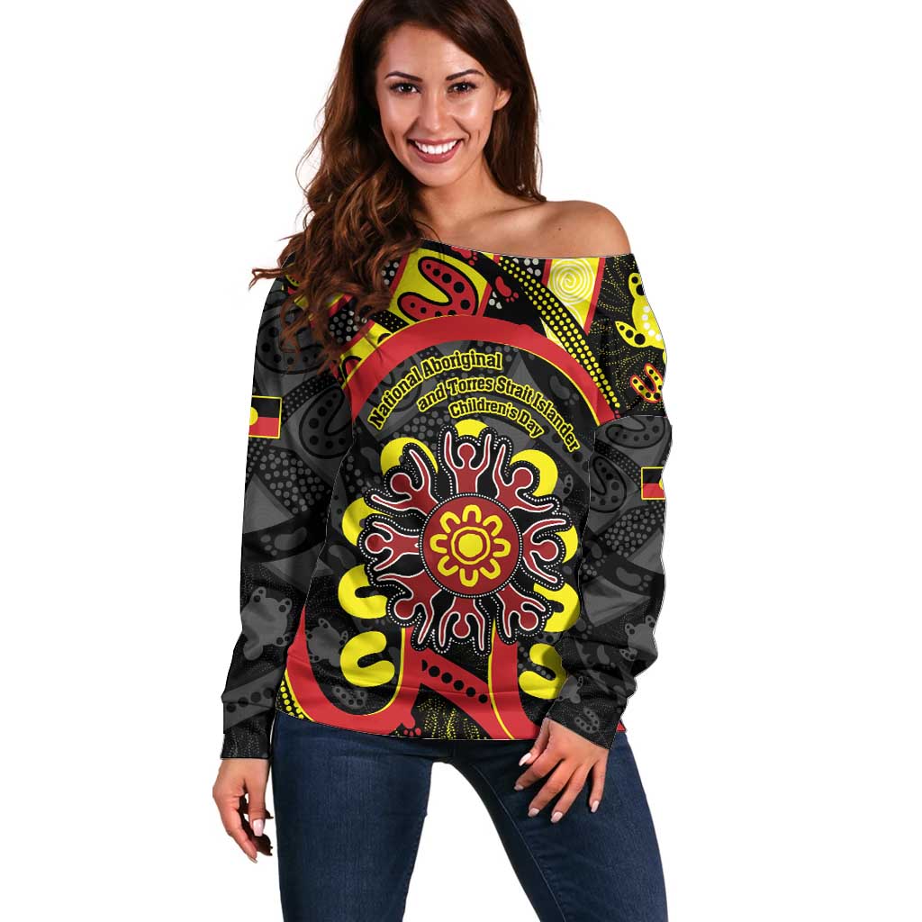Australia Indigenous Children's Day Off Shoulder Sweater Strong In Culture Stronger Together Aboriginal Art