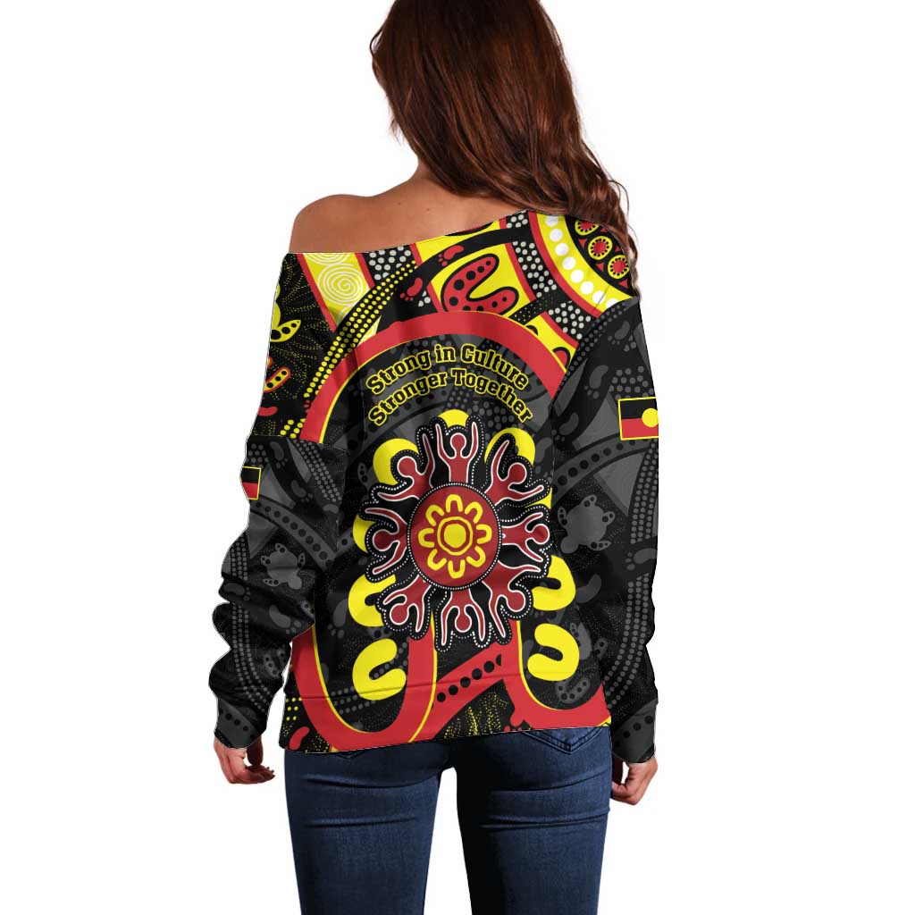 Australia Indigenous Children's Day Off Shoulder Sweater Strong In Culture Stronger Together Aboriginal Art