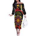Australia Indigenous Children's Day Off The Shoulder Long Sleeve Dress Strong In Culture Stronger Together Aboriginal Art