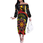 Australia Indigenous Children's Day Off The Shoulder Long Sleeve Dress Strong In Culture Stronger Together Aboriginal Art