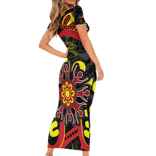 Australia Indigenous Children's Day Short Sleeve Bodycon Dress Strong In Culture Stronger Together Aboriginal Art