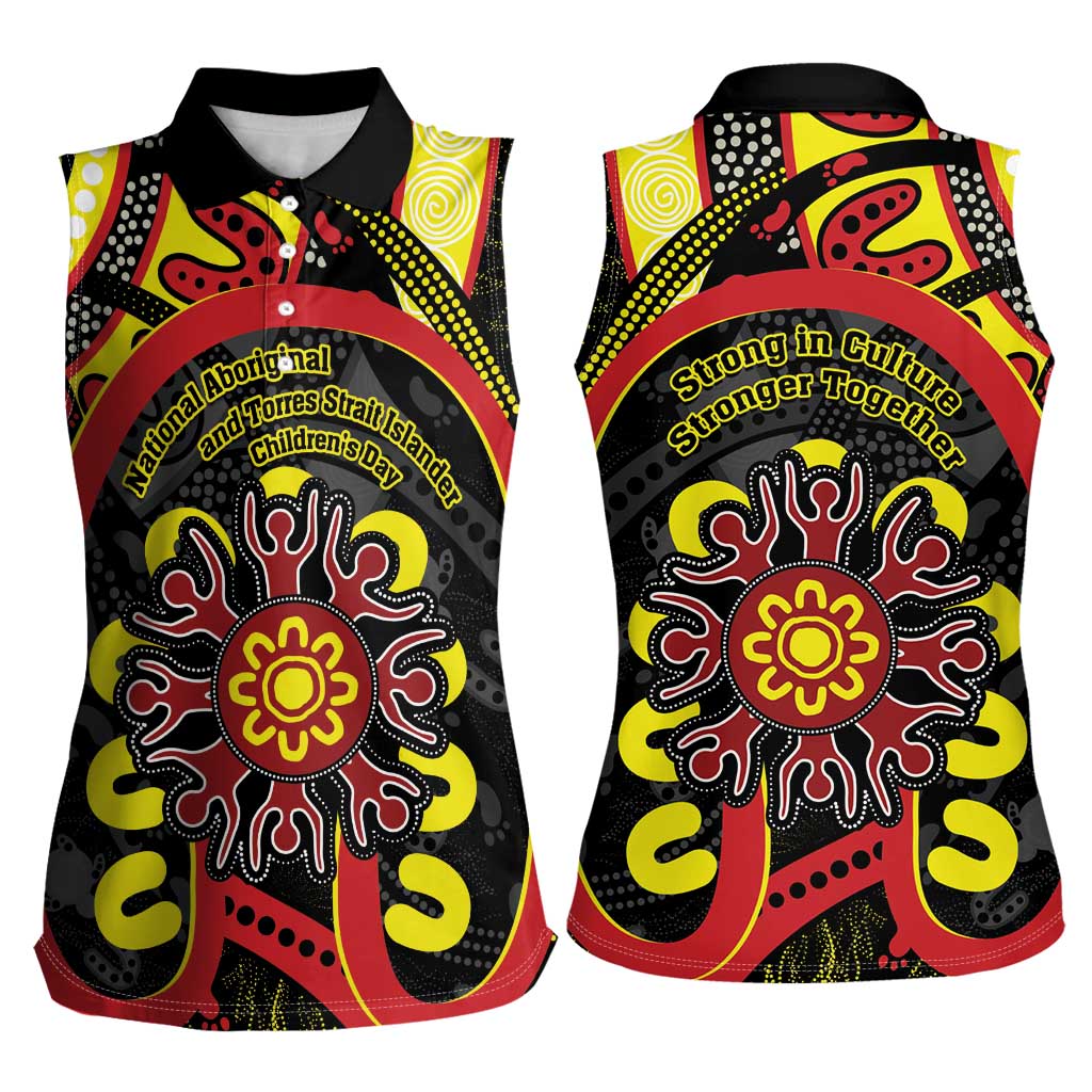 Australia Indigenous Children's Day Women Sleeveless Polo Shirt Strong In Culture Stronger Together Aboriginal Art