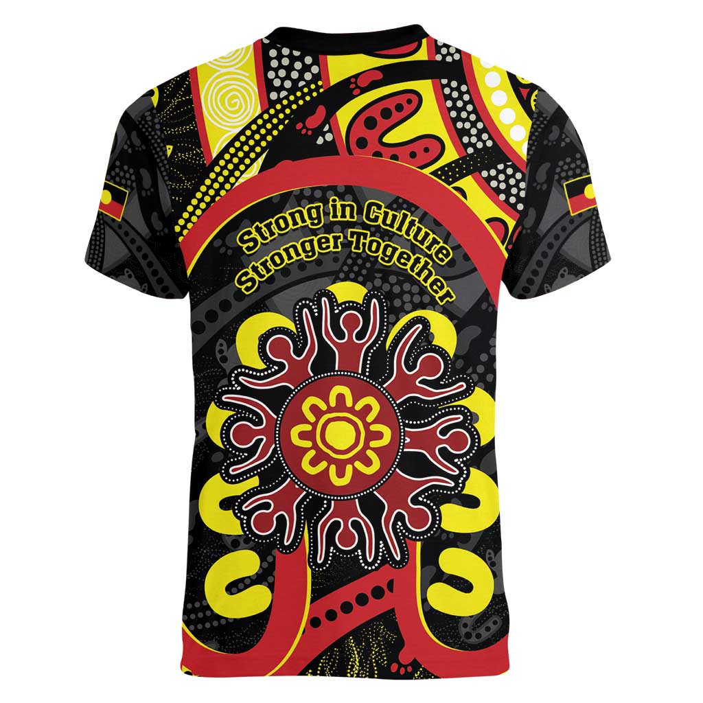 Australia Indigenous Children's Day Women V-Neck T-Shirt Strong In Culture Stronger Together Aboriginal Art