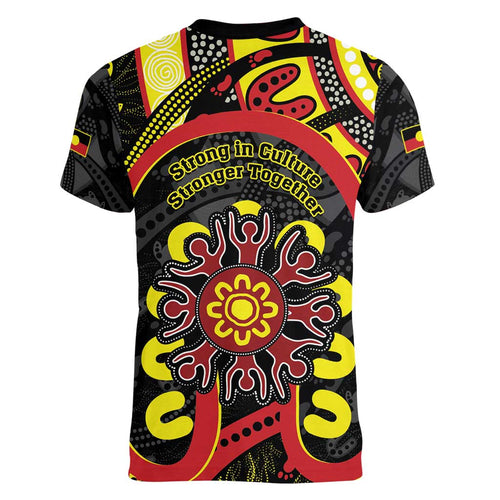 Australia Indigenous Children's Day Women V-Neck T-Shirt Strong In Culture Stronger Together Aboriginal Art