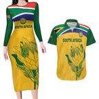 Custom South Africa Cricket Couples Matching Long Sleeve Bodycon Dress and Hawaiian Shirt Go Champions World Cup Proteas