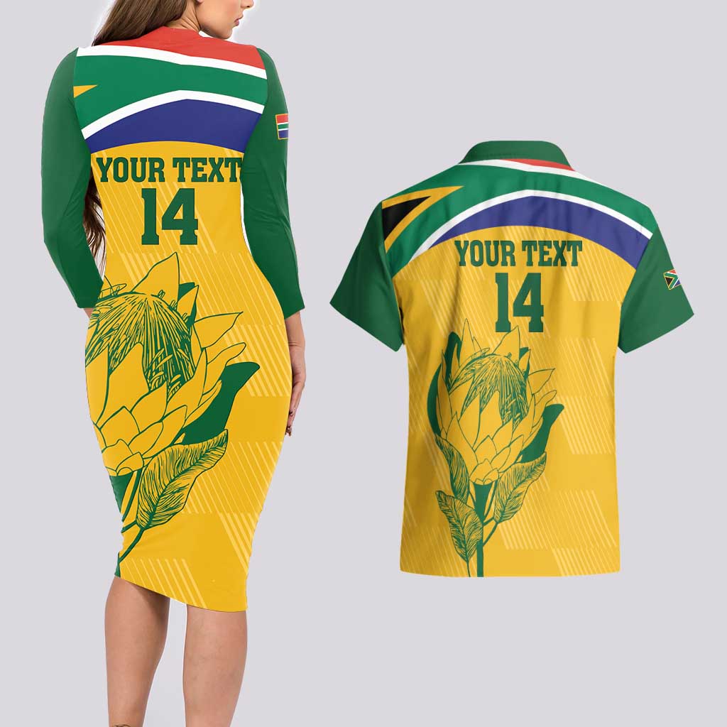 Custom South Africa Cricket Couples Matching Long Sleeve Bodycon Dress and Hawaiian Shirt Go Champions World Cup Proteas