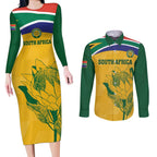 Custom South Africa Cricket Couples Matching Long Sleeve Bodycon Dress and Long Sleeve Button Shirt Go Champions World Cup Proteas