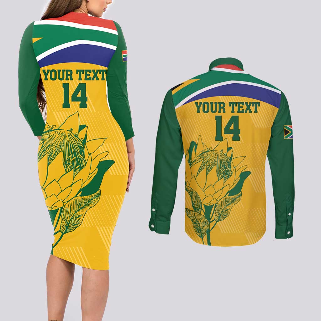 Custom South Africa Cricket Couples Matching Long Sleeve Bodycon Dress and Long Sleeve Button Shirt Go Champions World Cup Proteas