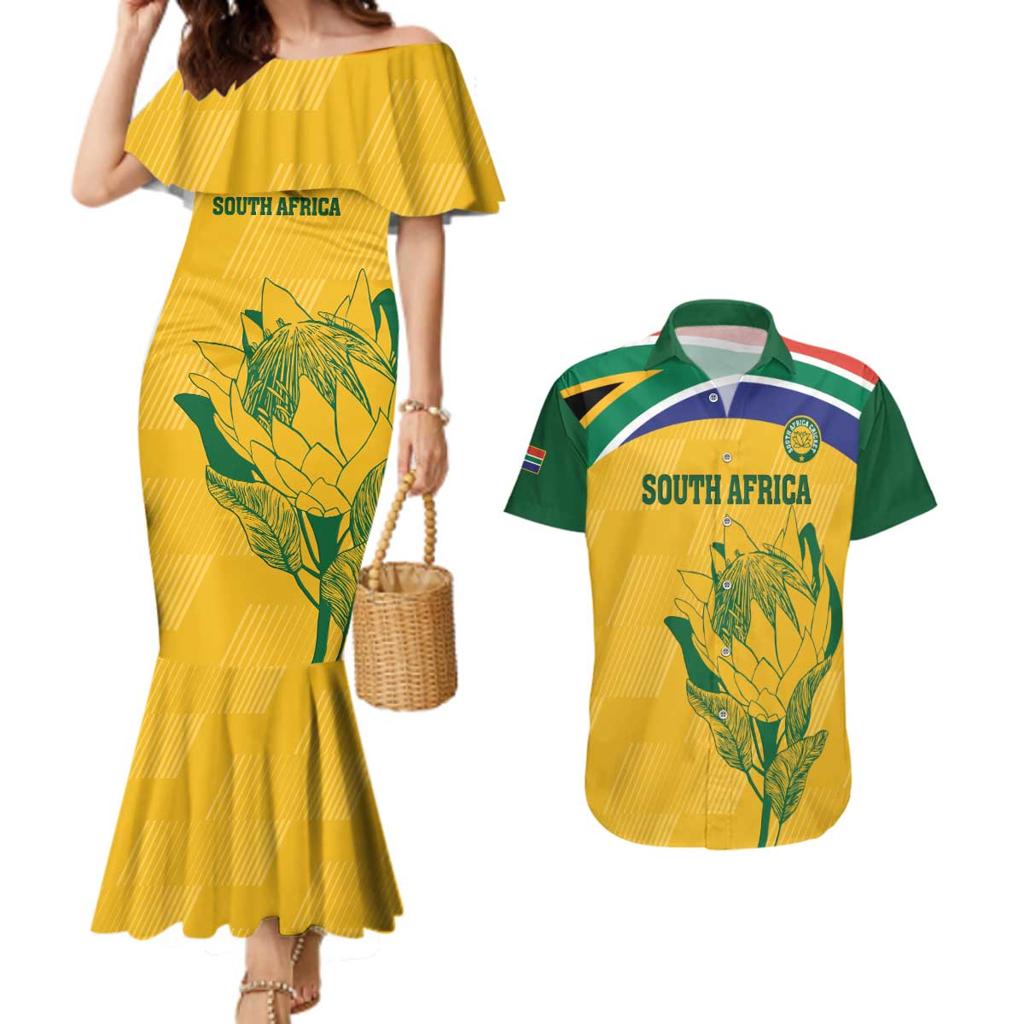 Custom South Africa Cricket Couples Matching Mermaid Dress and Hawaiian Shirt Go Champions World Cup Proteas