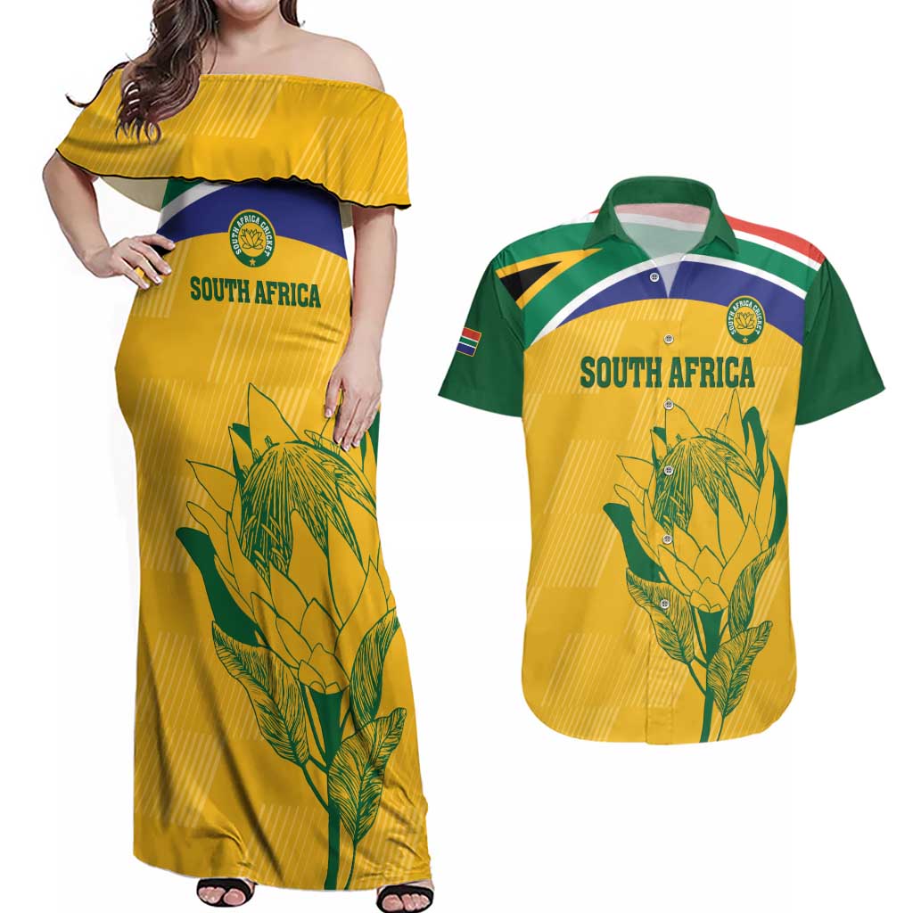 Custom South Africa Cricket Couples Matching Off Shoulder Maxi Dress and Hawaiian Shirt Go Champions World Cup Proteas