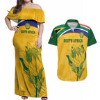 Custom South Africa Cricket Couples Matching Off Shoulder Maxi Dress and Hawaiian Shirt Go Champions World Cup Proteas