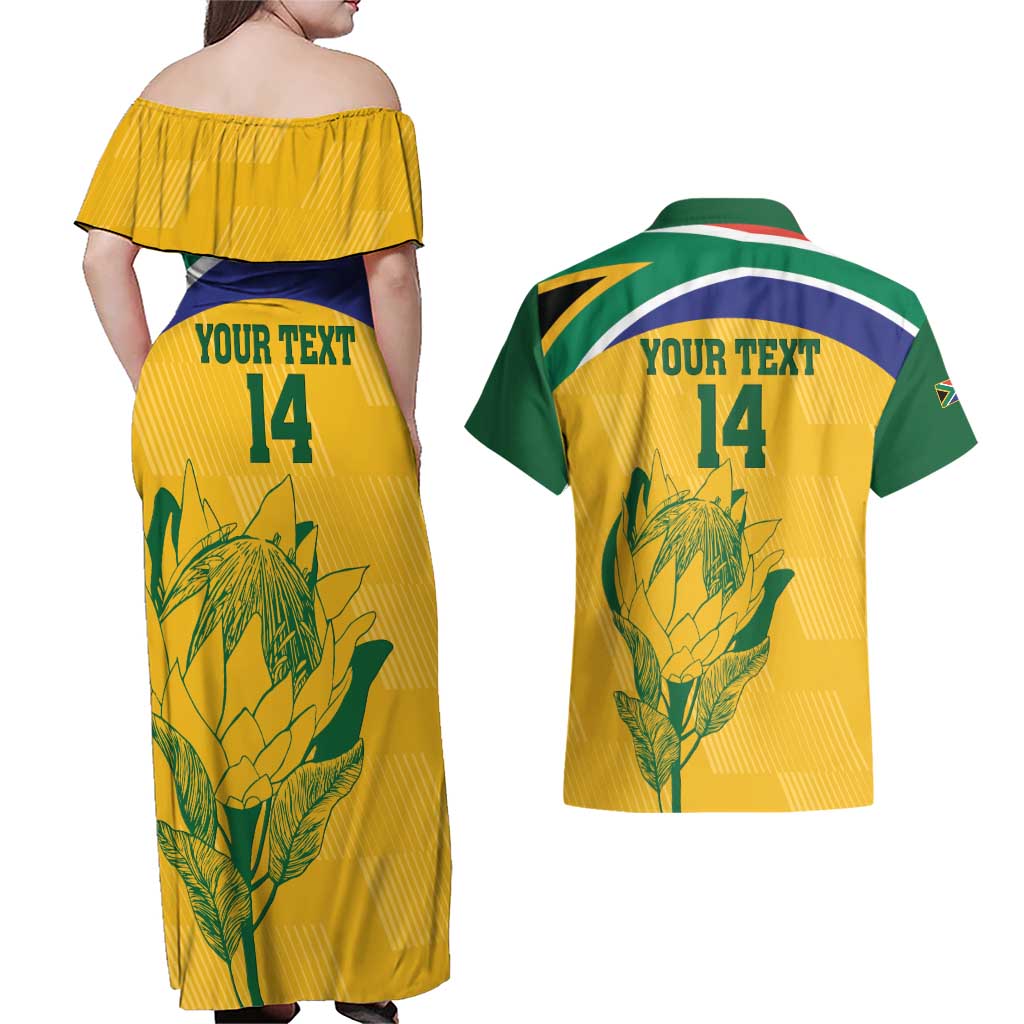 Custom South Africa Cricket Couples Matching Off Shoulder Maxi Dress and Hawaiian Shirt Go Champions World Cup Proteas