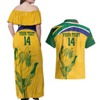 Custom South Africa Cricket Couples Matching Off Shoulder Maxi Dress and Hawaiian Shirt Go Champions World Cup Proteas