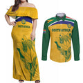 Custom South Africa Cricket Couples Matching Off Shoulder Maxi Dress and Long Sleeve Button Shirt Go Champions World Cup Proteas