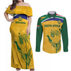 Custom South Africa Cricket Couples Matching Off Shoulder Maxi Dress and Long Sleeve Button Shirt Go Champions World Cup Proteas