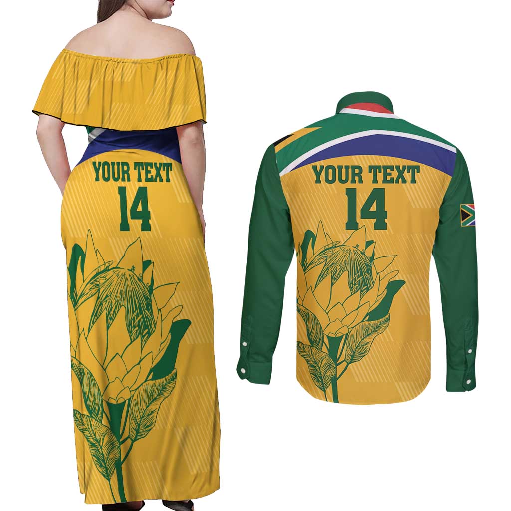 Custom South Africa Cricket Couples Matching Off Shoulder Maxi Dress and Long Sleeve Button Shirt Go Champions World Cup Proteas