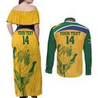 Custom South Africa Cricket Couples Matching Off Shoulder Maxi Dress and Long Sleeve Button Shirt Go Champions World Cup Proteas
