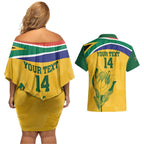Custom South Africa Cricket Couples Matching Off Shoulder Short Dress and Hawaiian Shirt Go Champions World Cup Proteas