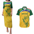 Custom South Africa Cricket Couples Matching Puletasi and Hawaiian Shirt Go Champions World Cup Proteas