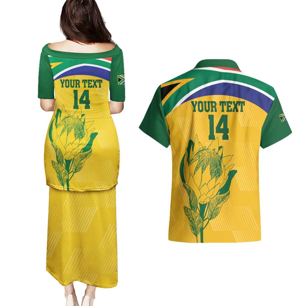 Custom South Africa Cricket Couples Matching Puletasi and Hawaiian Shirt Go Champions World Cup Proteas