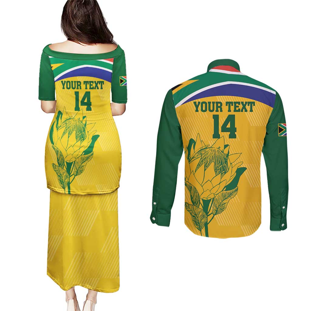 Custom South Africa Cricket Couples Matching Puletasi and Long Sleeve Button Shirt Go Champions World Cup Proteas