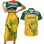 Custom South Africa Cricket Couples Matching Short Sleeve Bodycon Dress and Hawaiian Shirt Go Champions World Cup Proteas