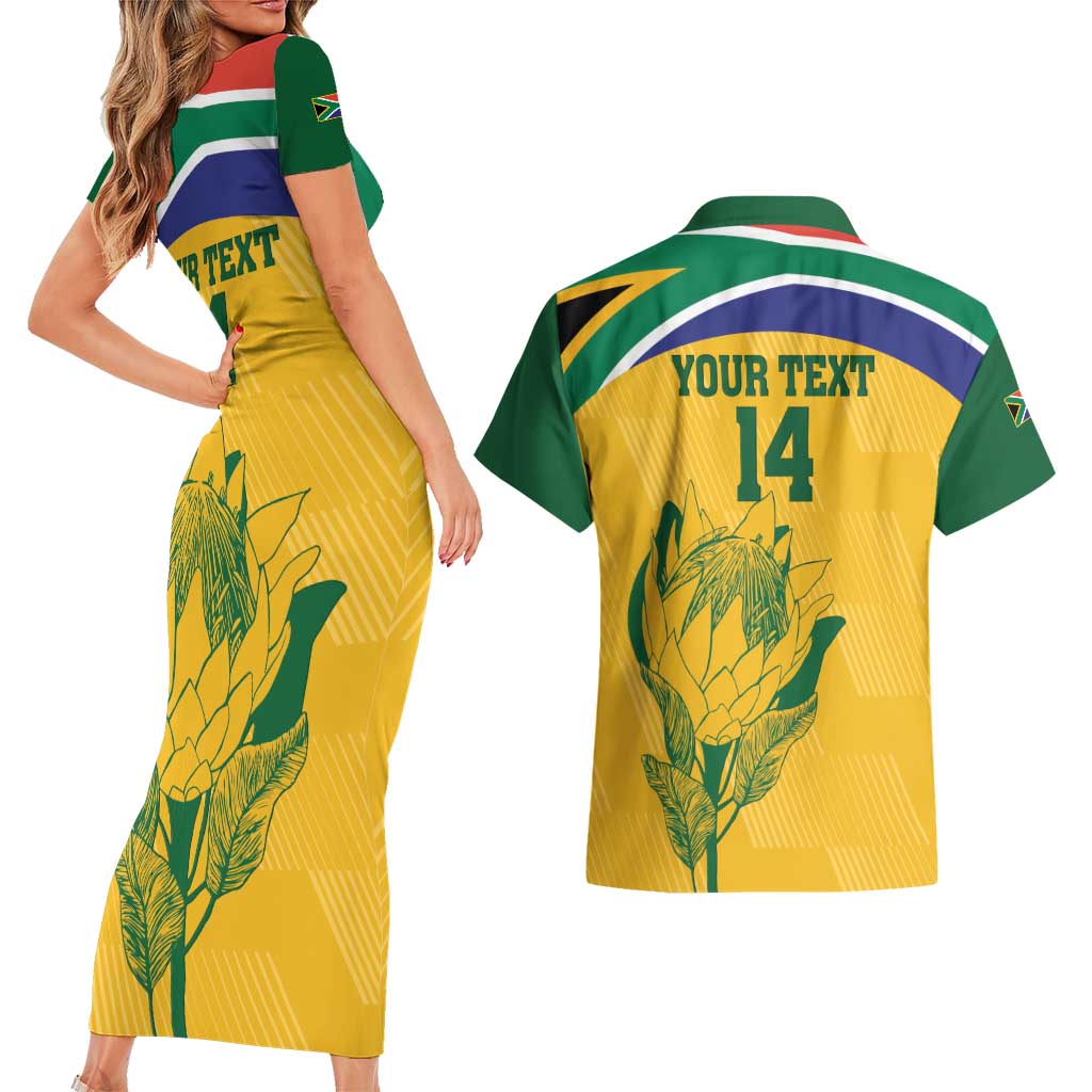 Custom South Africa Cricket Couples Matching Short Sleeve Bodycon Dress and Hawaiian Shirt Go Champions World Cup Proteas