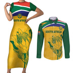 Custom South Africa Cricket Couples Matching Short Sleeve Bodycon Dress and Long Sleeve Button Shirt Go Champions World Cup Proteas