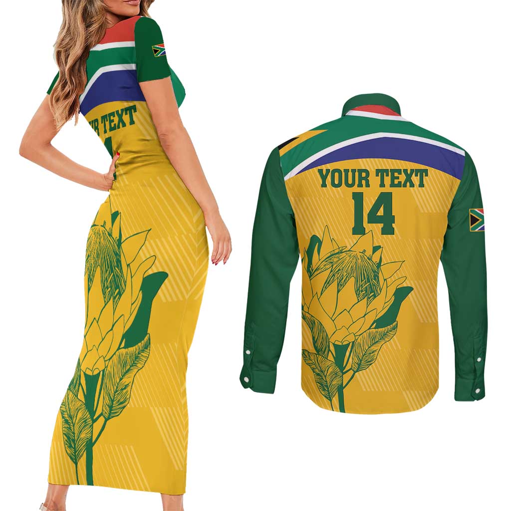 Custom South Africa Cricket Couples Matching Short Sleeve Bodycon Dress and Long Sleeve Button Shirt Go Champions World Cup Proteas