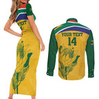 Custom South Africa Cricket Couples Matching Short Sleeve Bodycon Dress and Long Sleeve Button Shirt Go Champions World Cup Proteas