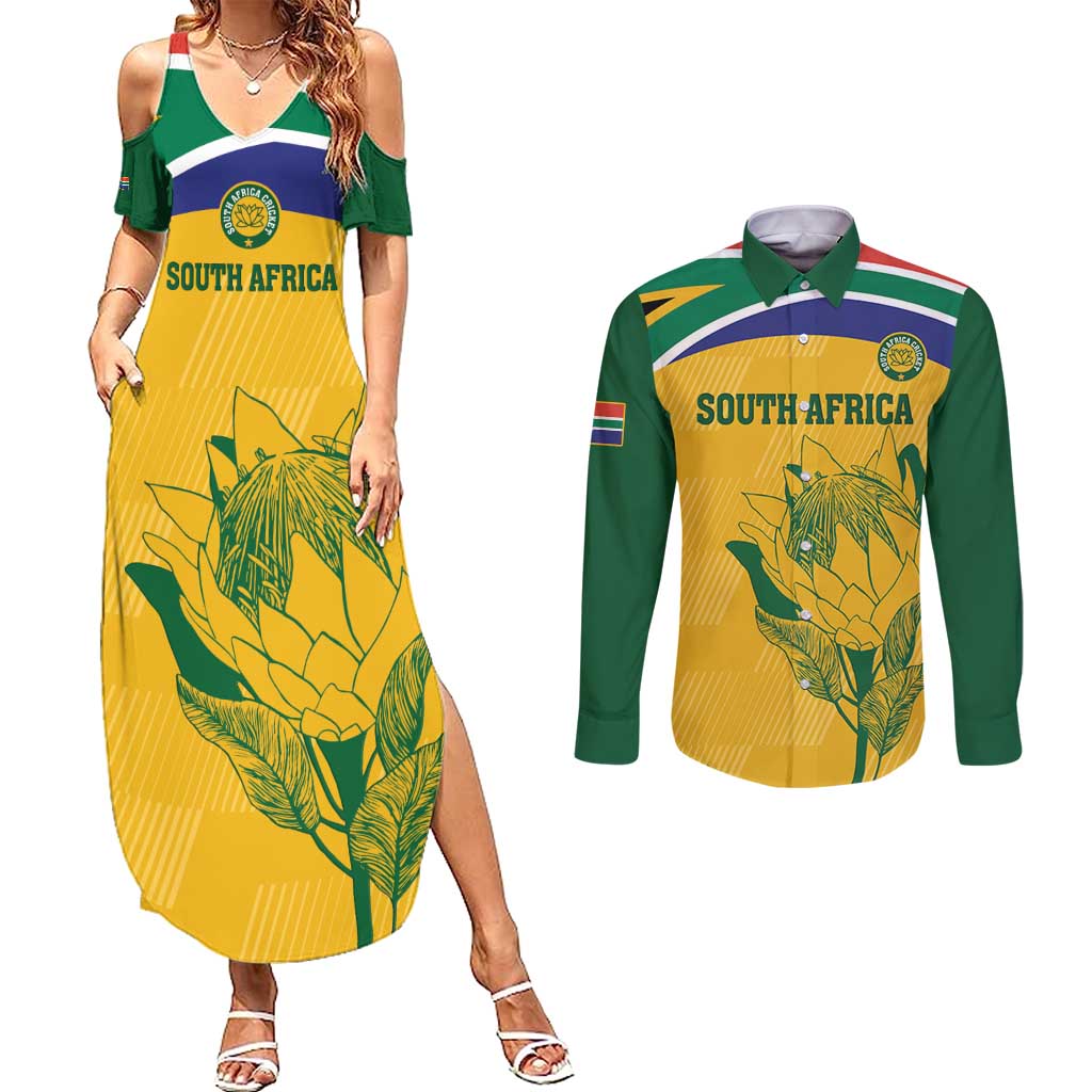 Custom South Africa Cricket Couples Matching Summer Maxi Dress and Long Sleeve Button Shirt Go Champions World Cup Proteas