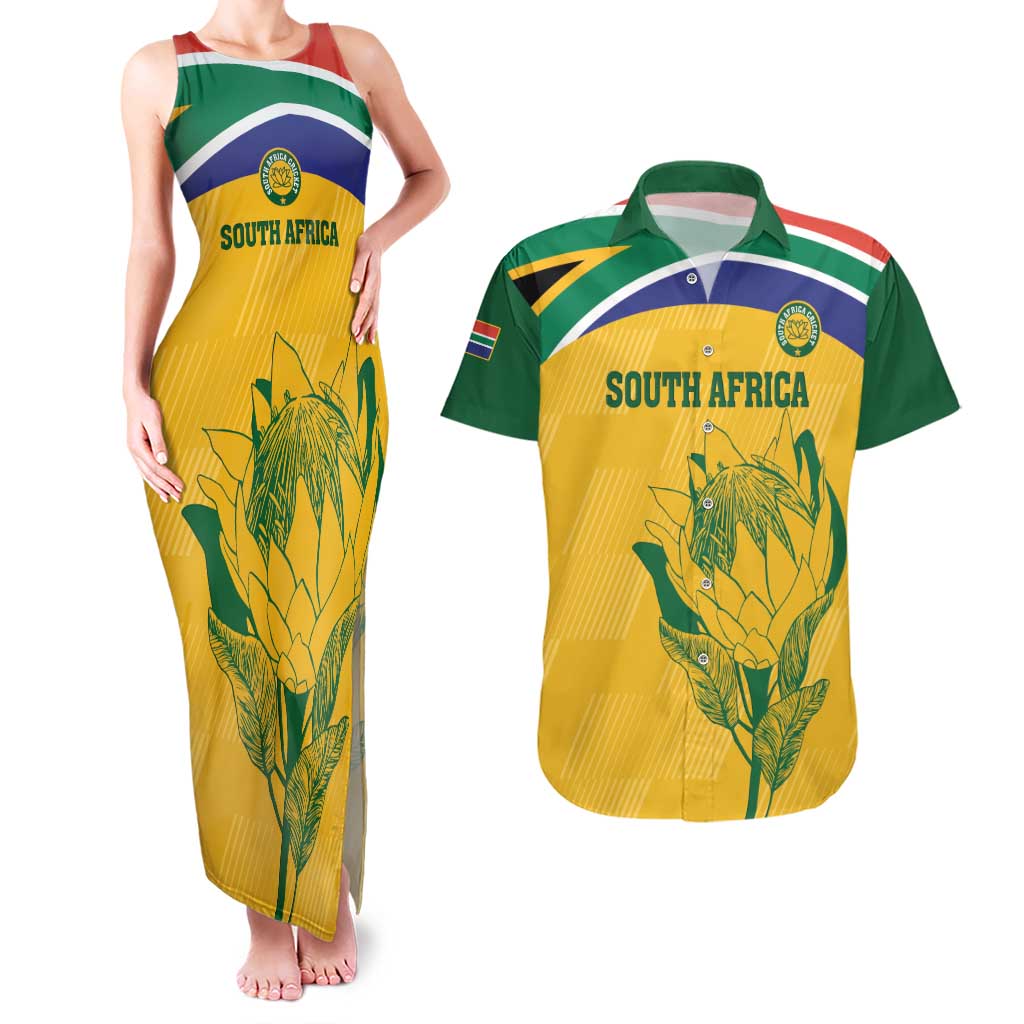Custom South Africa Cricket Couples Matching Tank Maxi Dress and Hawaiian Shirt Go Champions World Cup Proteas