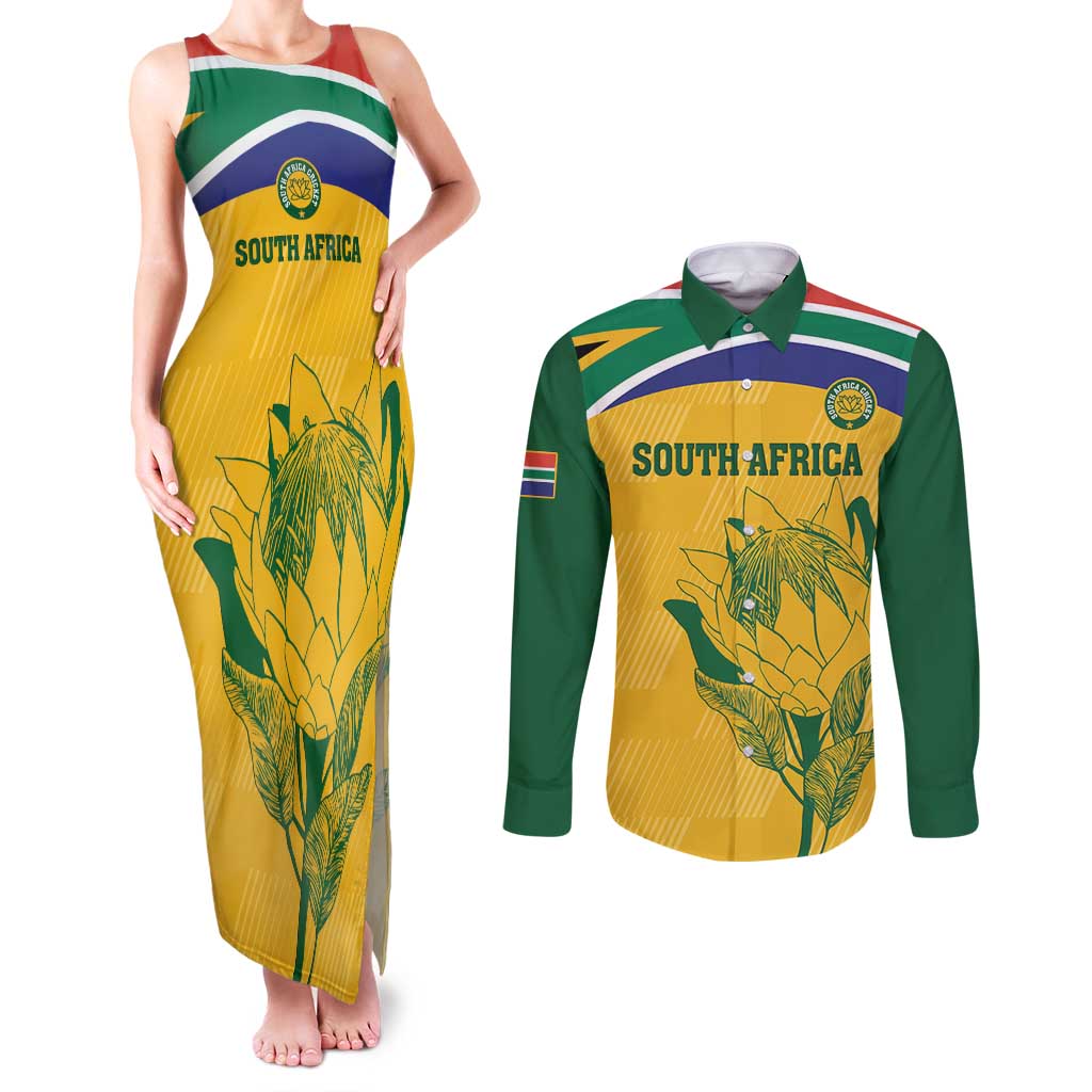 Custom South Africa Cricket Couples Matching Tank Maxi Dress and Long Sleeve Button Shirt Go Champions World Cup Proteas