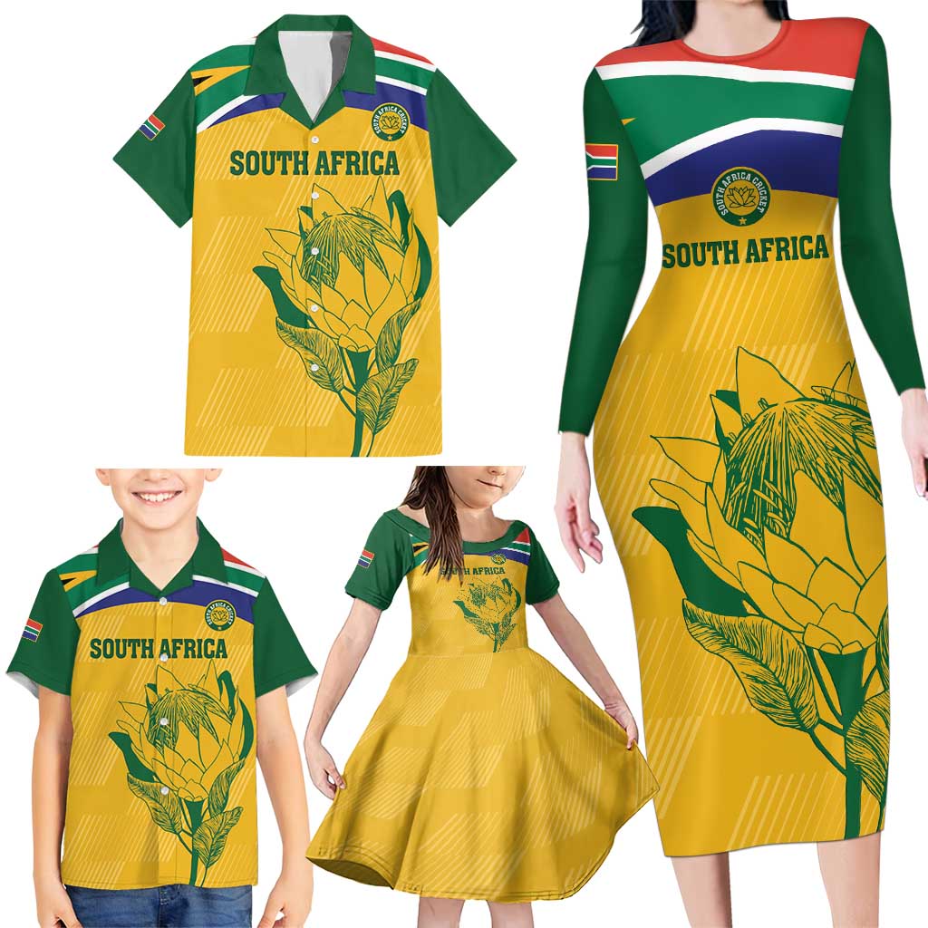 Custom South Africa Cricket Family Matching Long Sleeve Bodycon Dress and Hawaiian Shirt Go Champions World Cup Proteas