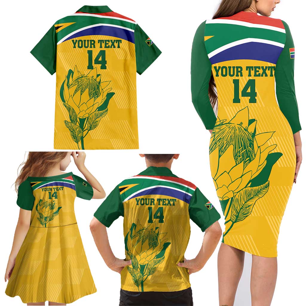 Custom South Africa Cricket Family Matching Long Sleeve Bodycon Dress and Hawaiian Shirt Go Champions World Cup Proteas