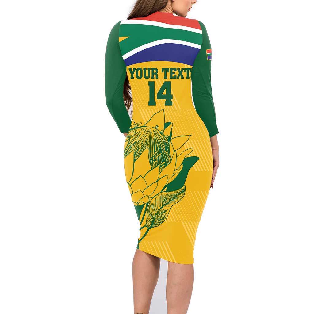 Custom South Africa Cricket Family Matching Long Sleeve Bodycon Dress and Hawaiian Shirt Go Champions World Cup Proteas