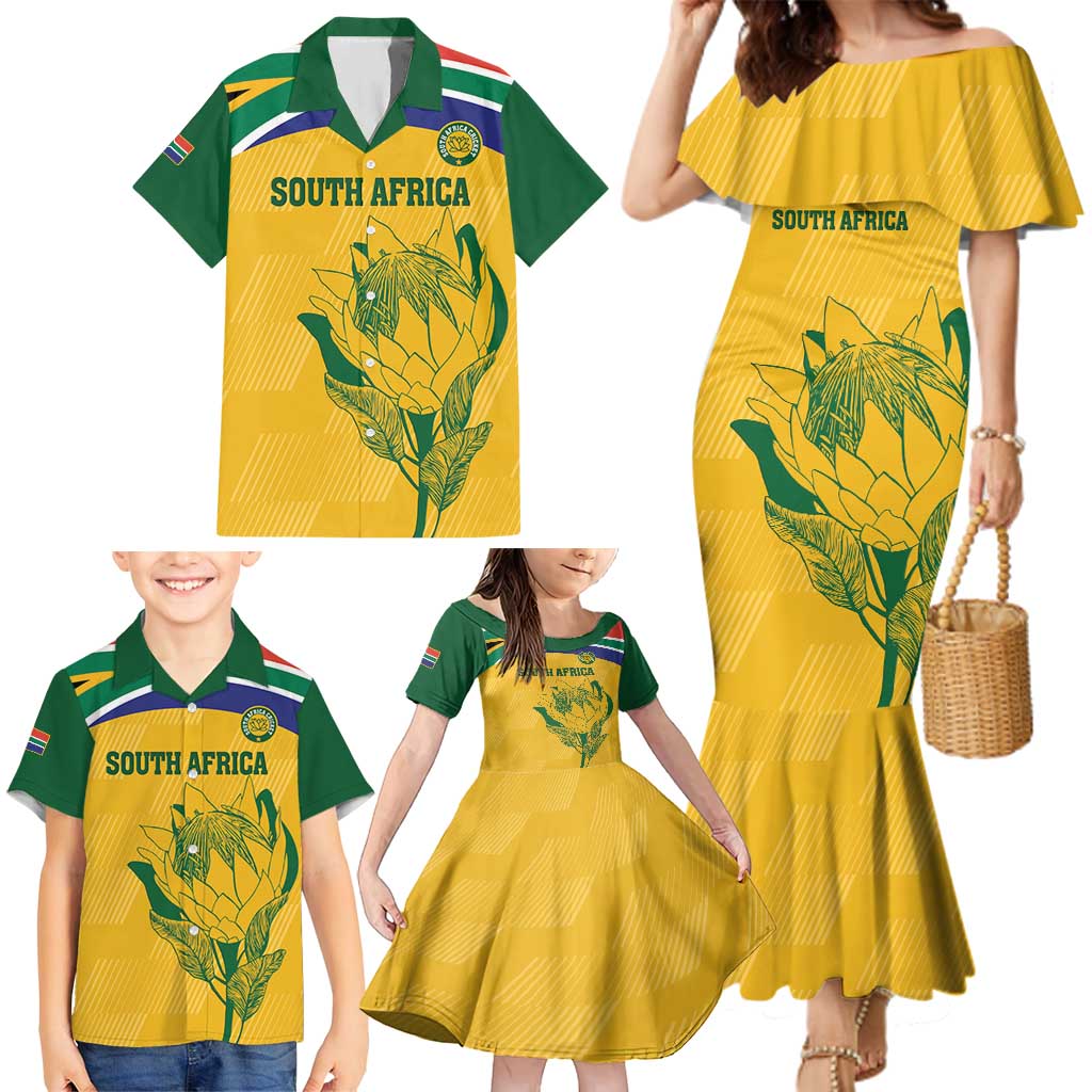 Custom South Africa Cricket Family Matching Mermaid Dress and Hawaiian Shirt Go Champions World Cup Proteas