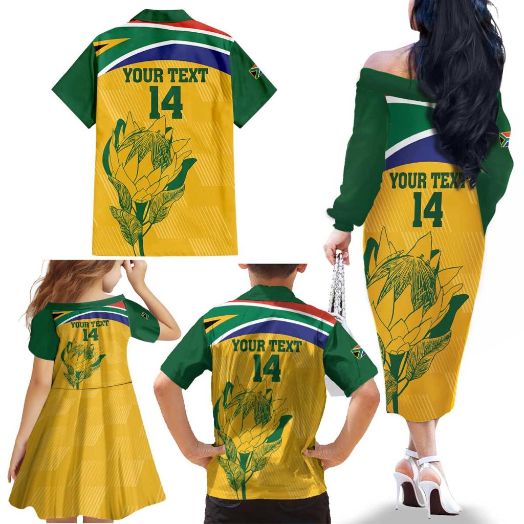 Custom South Africa Cricket Family Matching Off The Shoulder Long Sleeve Dress and Hawaiian Shirt Go Champions World Cup Proteas