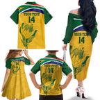 Custom South Africa Cricket Family Matching Off The Shoulder Long Sleeve Dress and Hawaiian Shirt Go Champions World Cup Proteas