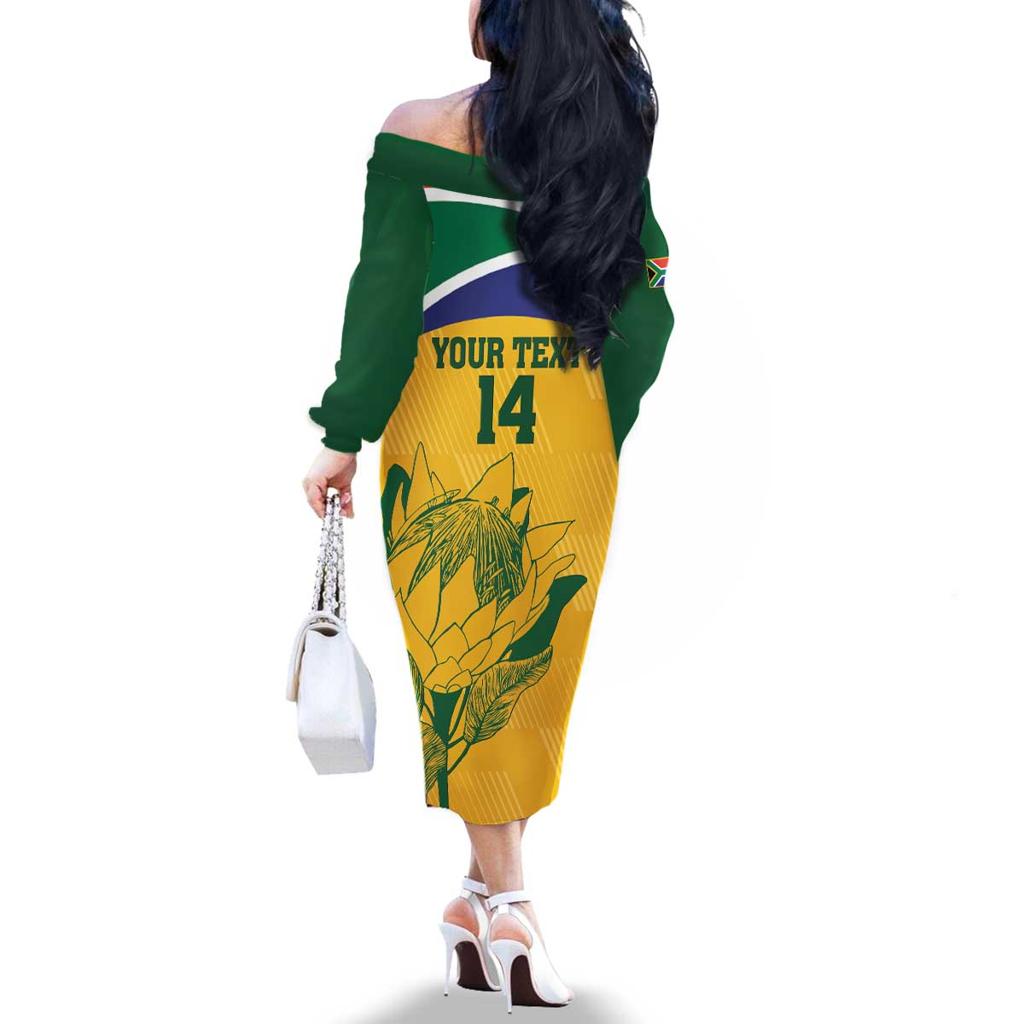Custom South Africa Cricket Family Matching Off The Shoulder Long Sleeve Dress and Hawaiian Shirt Go Champions World Cup Proteas