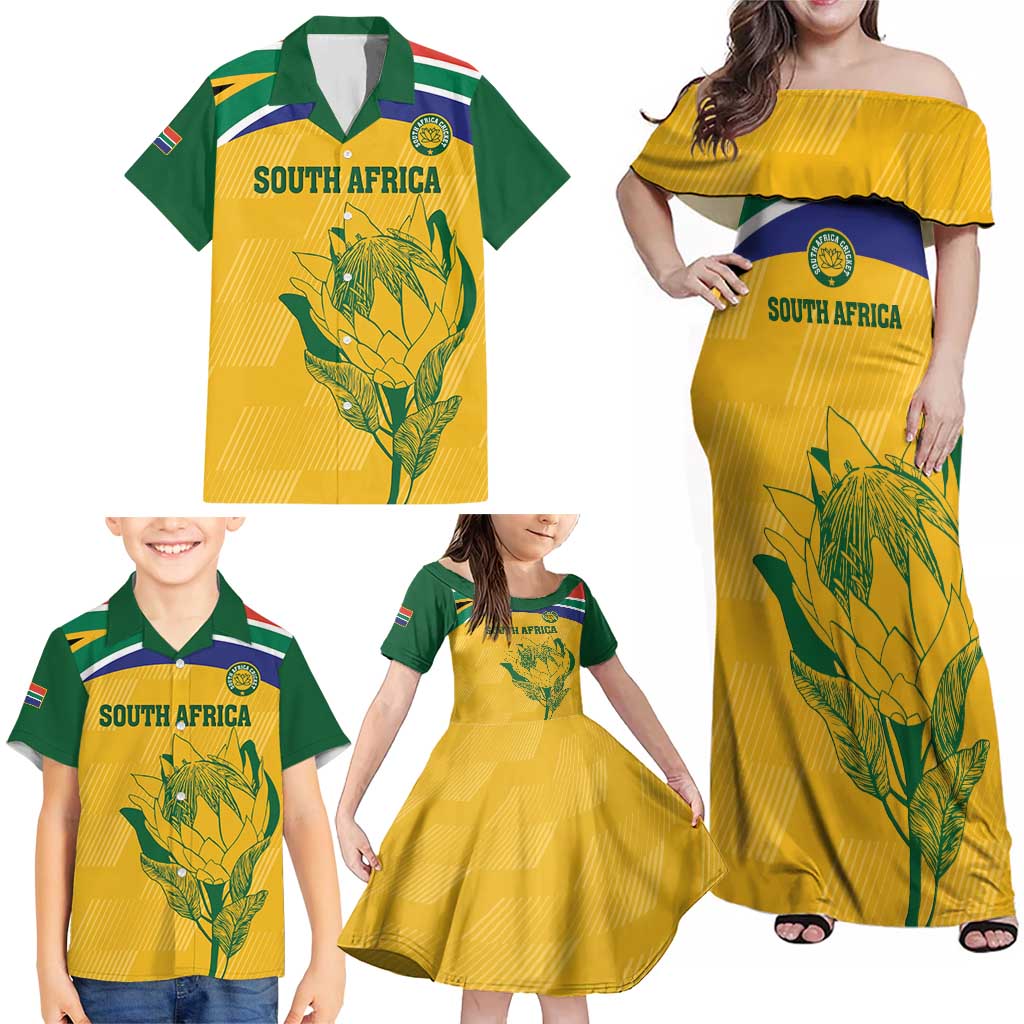 Custom South Africa Cricket Family Matching Off Shoulder Maxi Dress and Hawaiian Shirt Go Champions World Cup Proteas