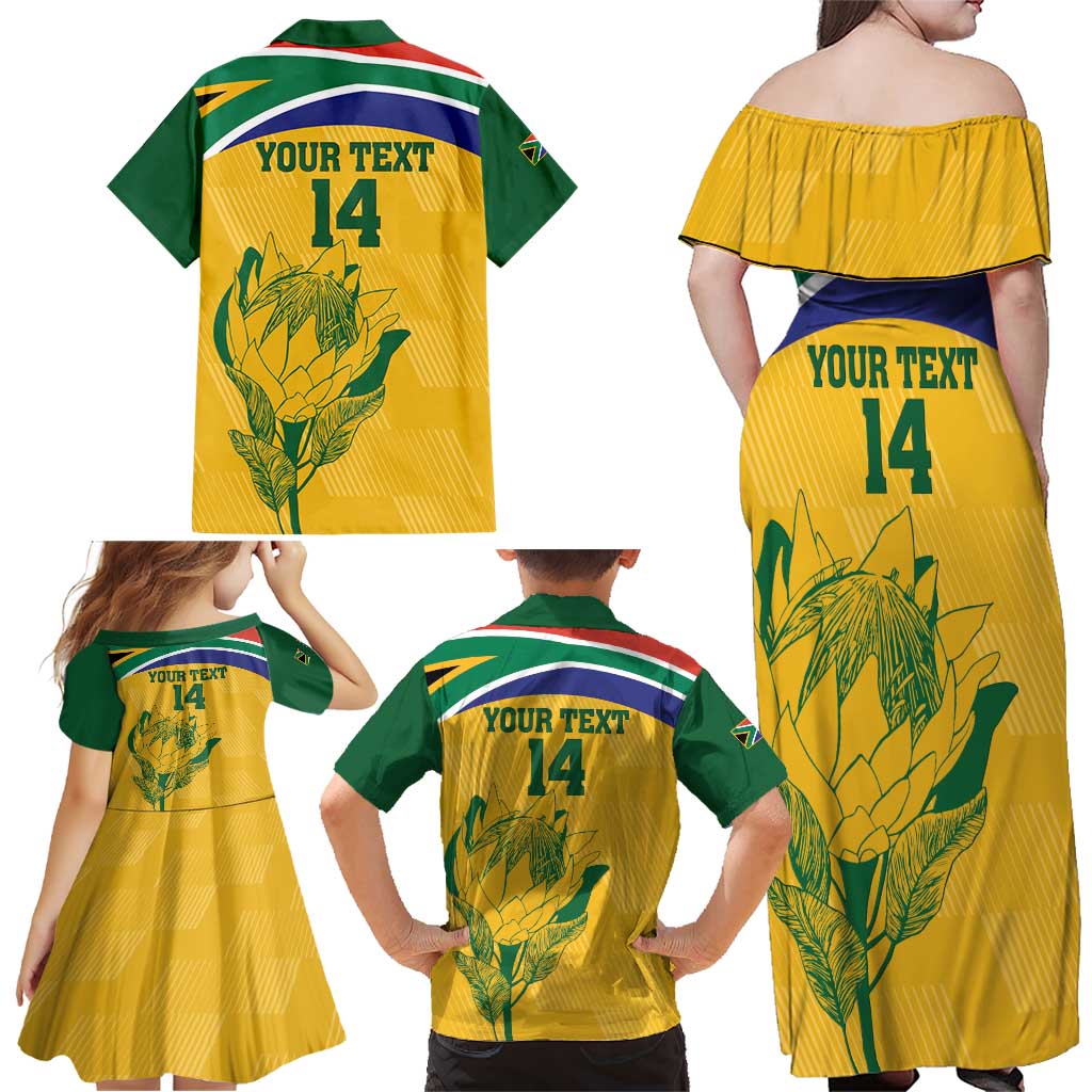 Custom South Africa Cricket Family Matching Off Shoulder Maxi Dress and Hawaiian Shirt Go Champions World Cup Proteas