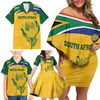 Custom South Africa Cricket Family Matching Off Shoulder Short Dress and Hawaiian Shirt Go Champions World Cup Proteas