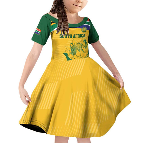 Custom South Africa Cricket Family Matching Off Shoulder Short Dress and Hawaiian Shirt Go Champions World Cup Proteas