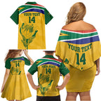 Custom South Africa Cricket Family Matching Off Shoulder Short Dress and Hawaiian Shirt Go Champions World Cup Proteas